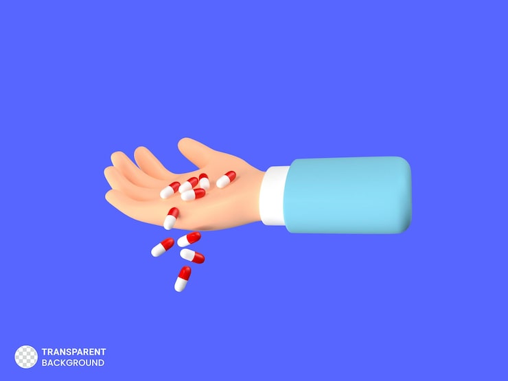 PSD Gratis render 3d tangan mengambil kapsul obat