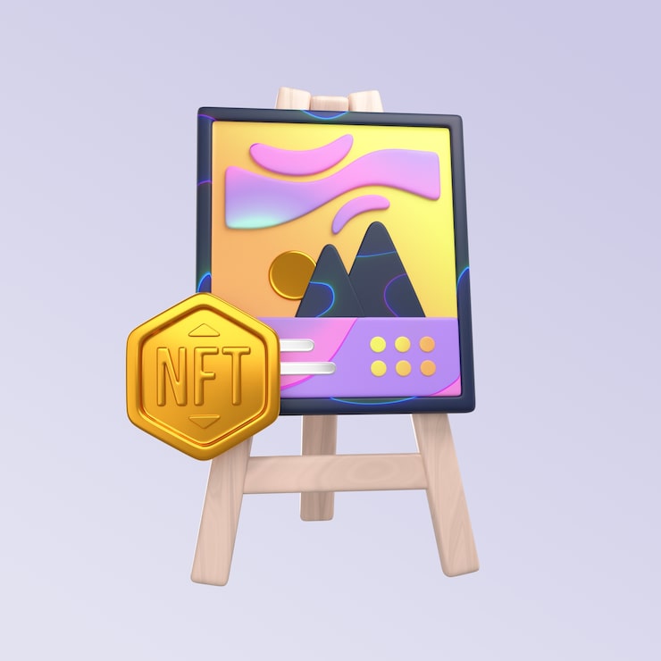 PSD Gratis rendering 3d desain ikon nft