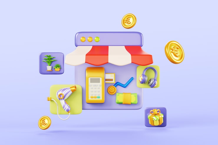 PSD Gratis rendering 3d latar belakang e-commerce