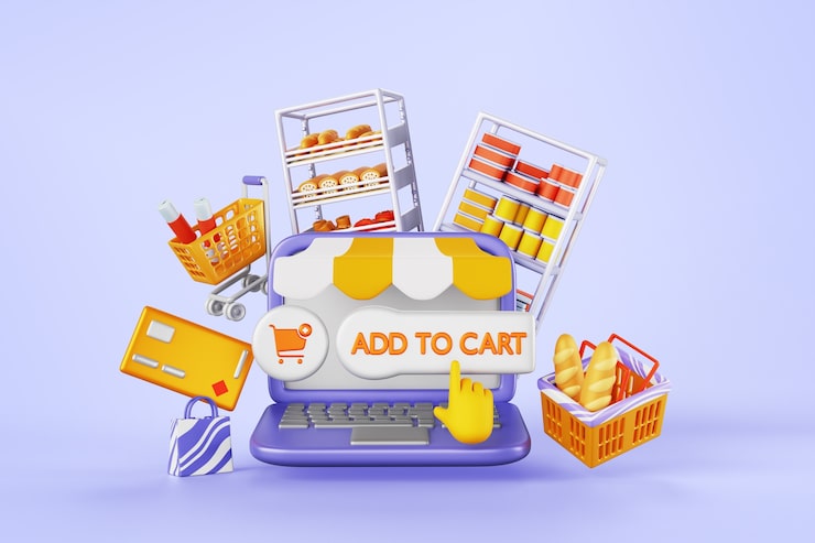 PSD Gratis rendering 3d latar belakang e-commerce
