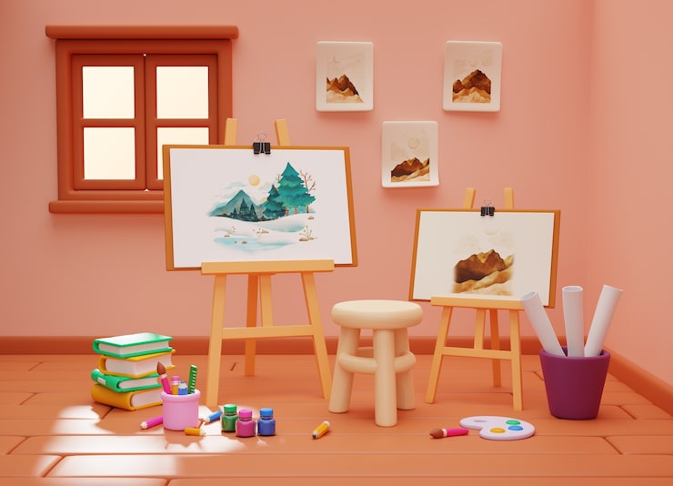 PSD gratuito renderización en 3d de la ilustración del estudio de arte