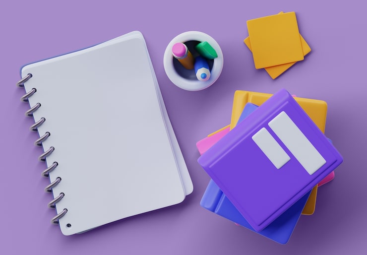 PSD gratuito renderizado 3d de libros y cuadernos, banner en blanco de fondo para promociones