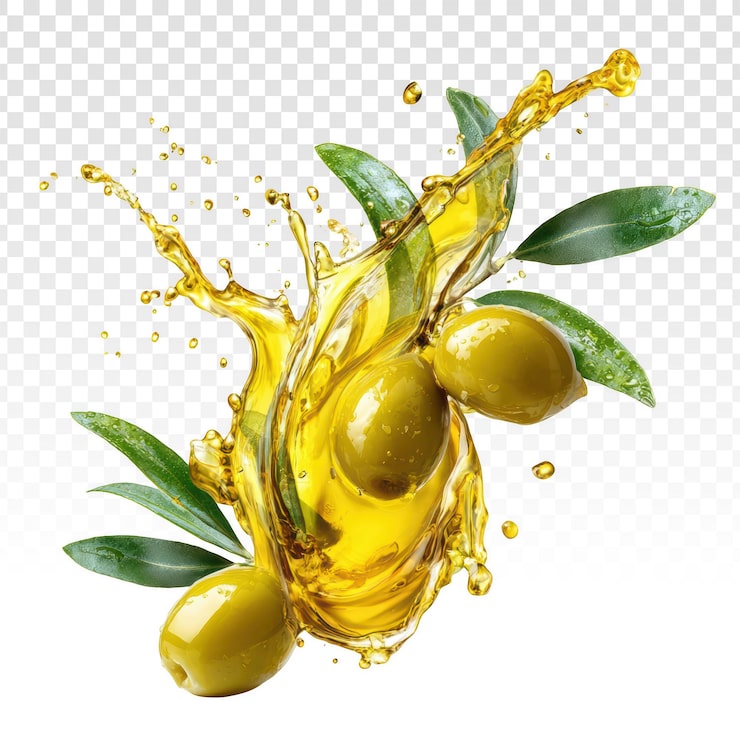 PSD gratuito salpicadura dinámica de aceite de oliva con aceitunas y hojas frescas
