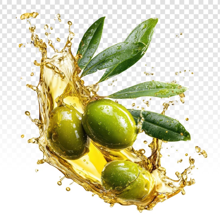 PSD gratuito salpicadura dinámica de aceite de oliva con aceitunas verdes frescas
