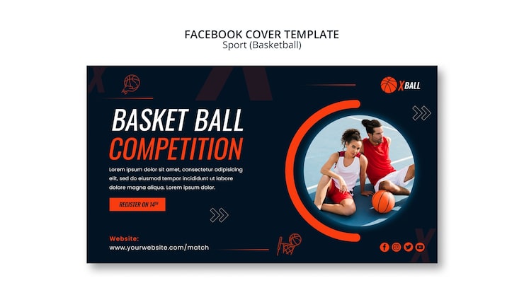 PSD Gratis sampul facebook permainan bola basket yang digambar tangan