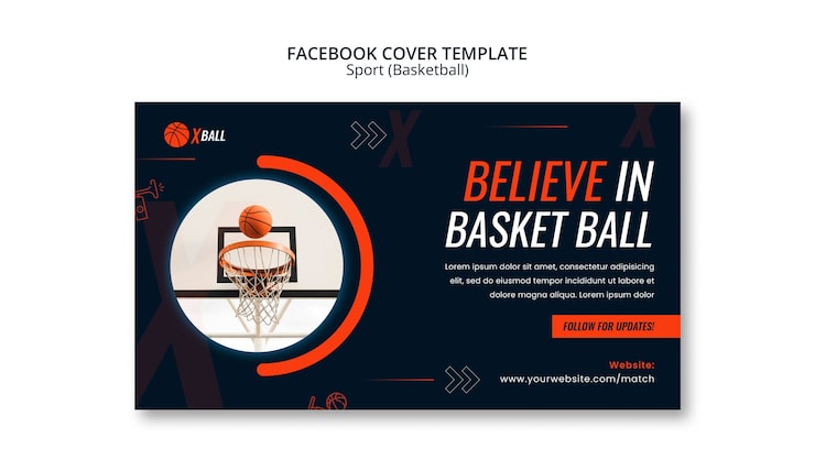 PSD Gratis sampul facebook permainan bola basket yang digambar tangan