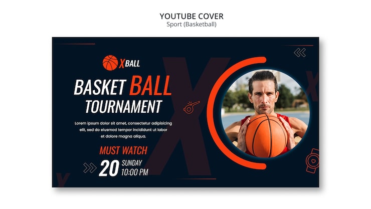 PSD Gratis sampul youtube permainan bola basket yang digambar tangan