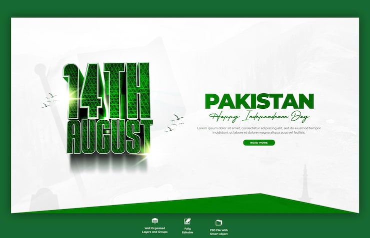 PSD Gratis selamat hari kemerdekaan pakistan, spanduk web atau templat latar belakang