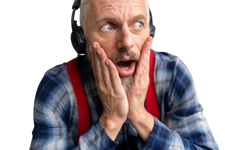 Gratis PSD senior man met koptelefoon