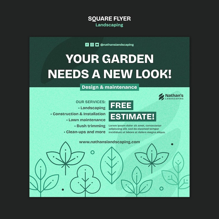 PSD gratuito servicio de jardinería de diseño plano volante cuadrado