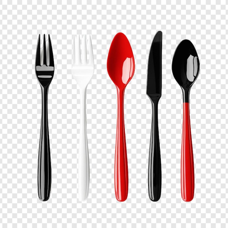 PSD Gratis set alat makan bergaya hitam putih dan merah