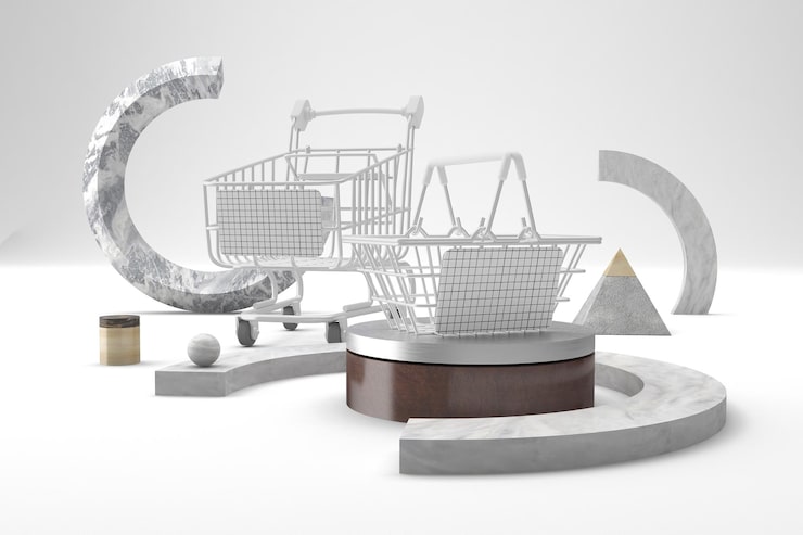 PSD Gratis set elemen keranjang belanja dan keranjang gradien kartun 3d.