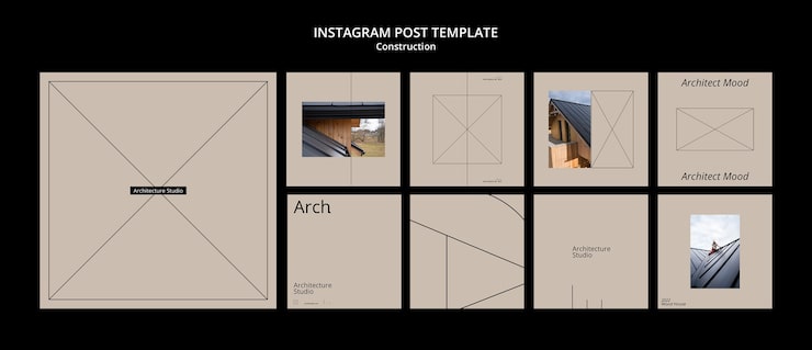 PSD Gratis set postingan instagram proyek konstruksi minimalis