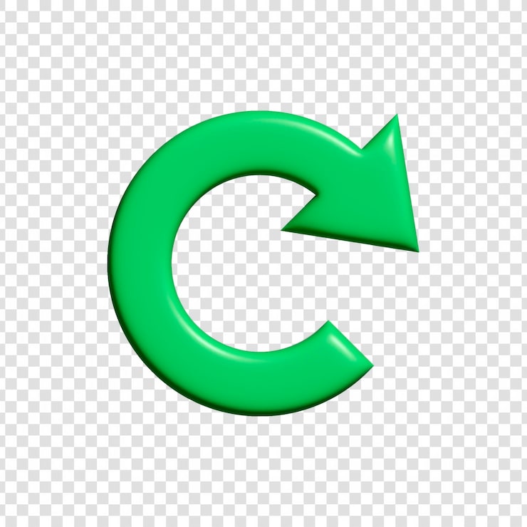 PSD gratuito un símbolo de flecha curva verde que indica actualizar, recargar o repetir