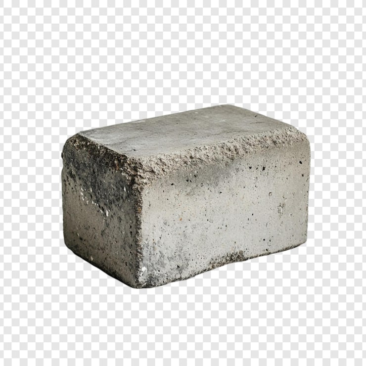 PSD gratuito un solo bloque de hormigón gris material de construcción de textura áspera aislado sobre un fondo blanco
