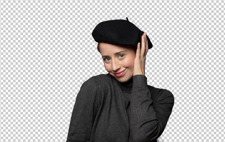 PSD gratuito sonriendo alegremente y casualmente tomando la mano a la cabeza con una mirada positiva feliz y confiada