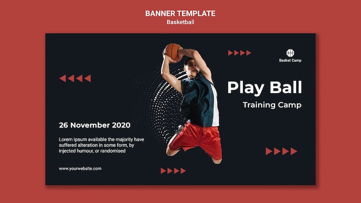 PSD Gratis spanduk horizontal untuk kamp pelatihan bola basket