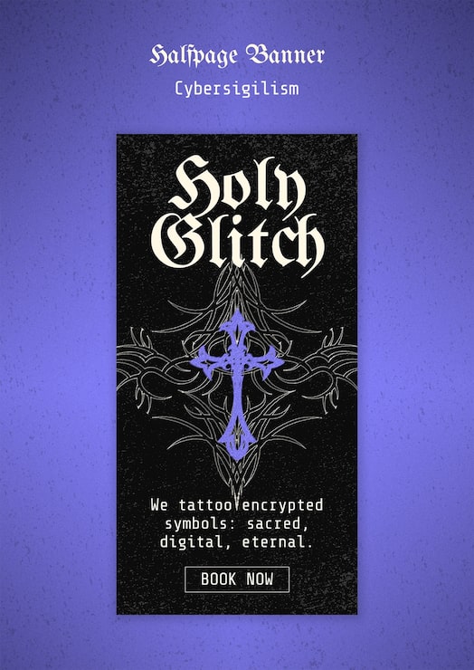 PSD Gratis spanduk tato glitch suci