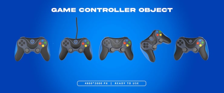 Gratis PSD spelcontroller object set geïsoleerde 3d-weergave illustratie
