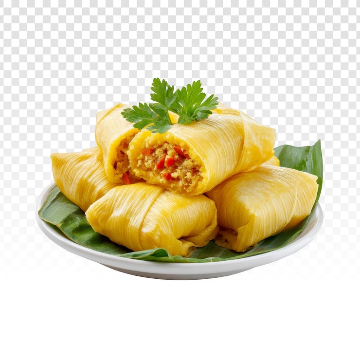 PSD Gratis tamales gurih lezat di atas piring dengan hiasan segar