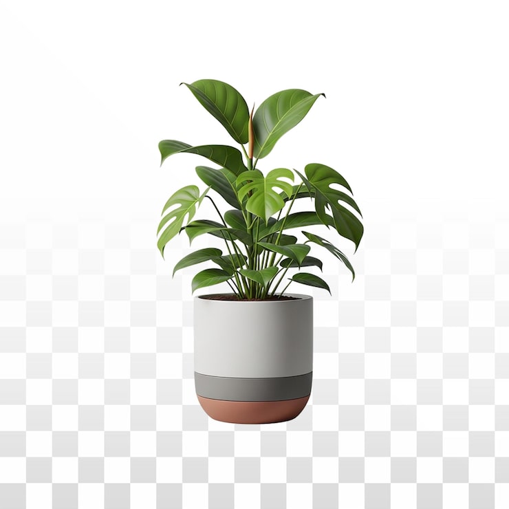 PSD Gratis tanaman hias monstera deliciosa hijau subur dalam pot modern bergaya