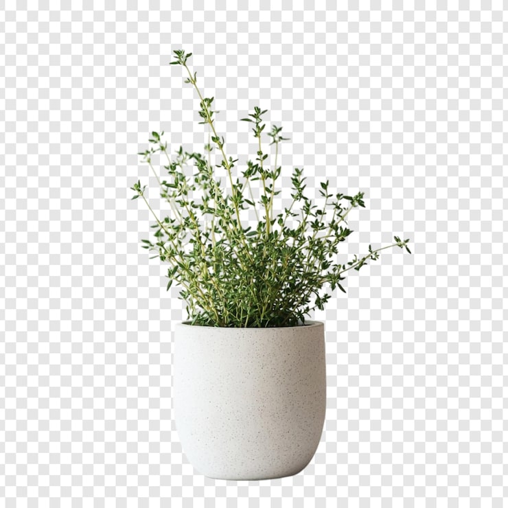 PSD Gratis tanaman thyme pot di pot putih berbintik-bintik