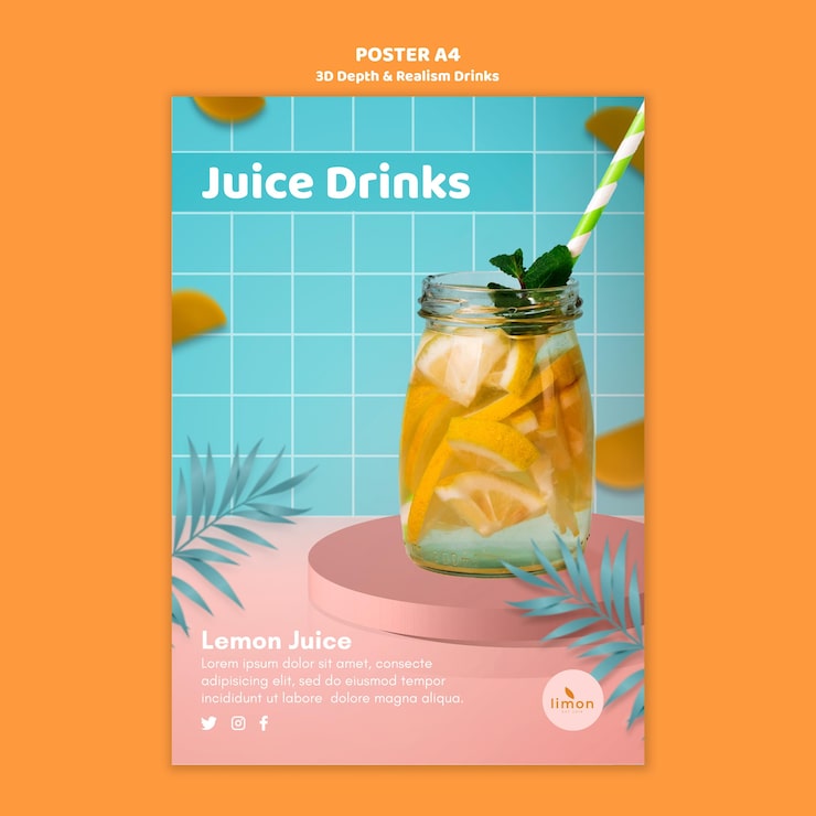 PSD Gratis tema poster minuman kedalaman 3d dan realisme