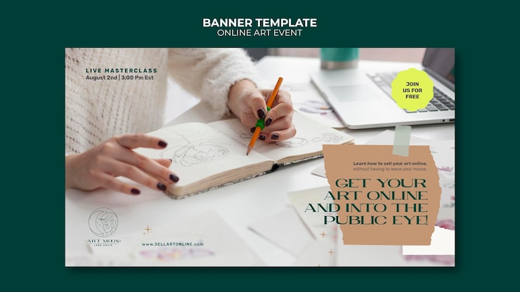 PSD Gratis templat banner acara seni online