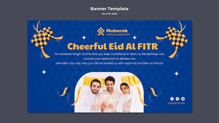 PSD Gratis templat banner idulfitri desain datar
