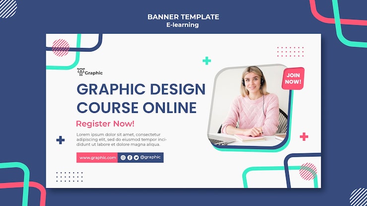 PSD Gratis templat banner kursus desain grafis