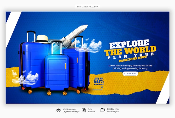 PSD Gratis templat banner web perjalanan dan pariwisata