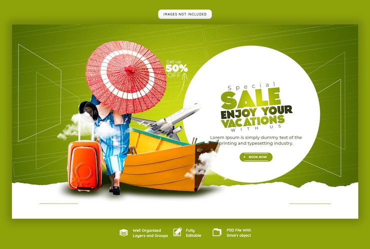 PSD Gratis templat banner web perjalanan dan pariwisata