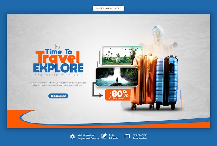 PSD Gratis templat banner web perjalanan dan pariwisata