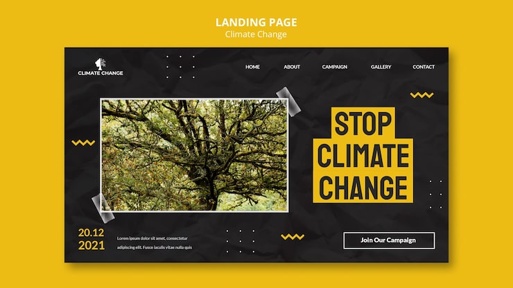 PSD Gratis templat desain halaman arahan (landing page) perubahan iklim