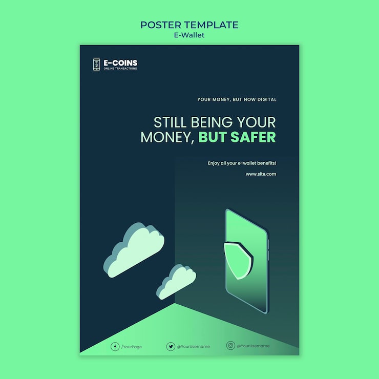 PSD Gratis templat desain poster e-wallet