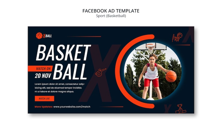 PSD Gratis templat facebook permainan bola basket yang digambar tangan