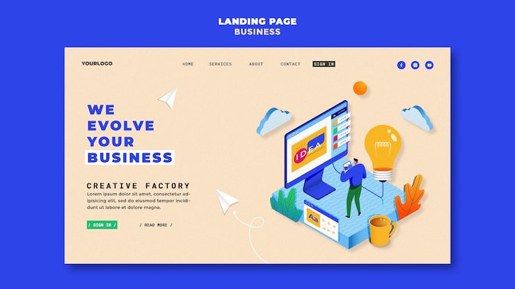 PSD Gratis templat halaman arahan bisnis bergambar