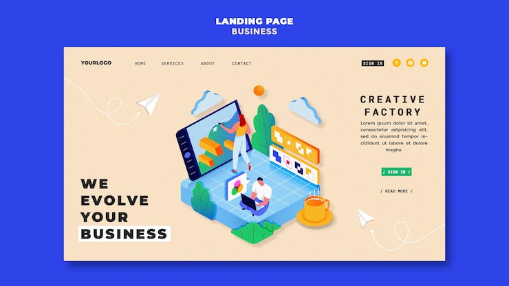 PSD Gratis templat halaman arahan bisnis bergambar