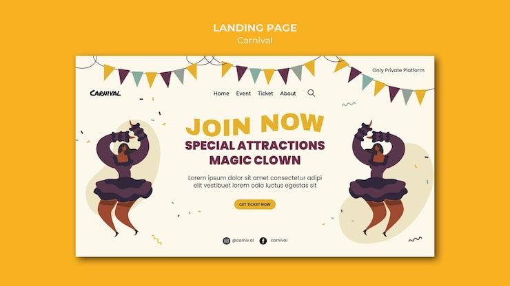 PSD Gratis templat halaman arahan karnaval bergambar