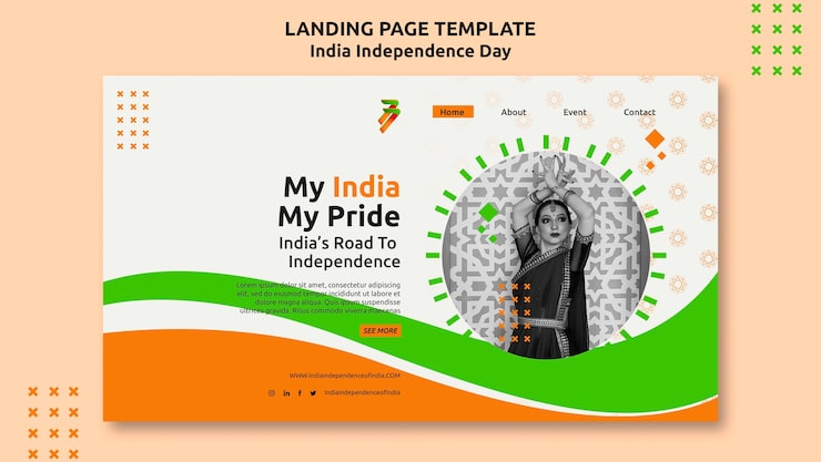 PSD Gratis templat halaman arahan untuk perayaan hari kemerdekaan india