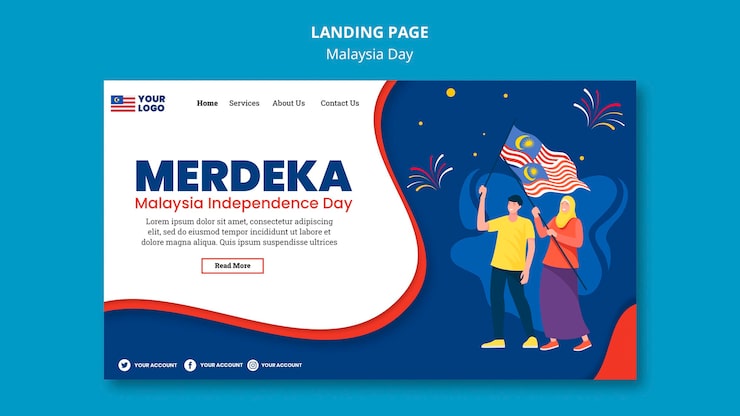 PSD Gratis templat halaman arahan untuk perayaan ulang tahun hari malaysia