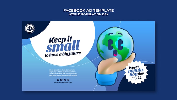 PSD Gratis templat hari populasi dunia desain datar