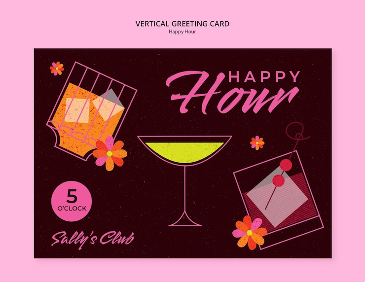 PSD Gratis templat kartu ucapan perayaan happy hour
