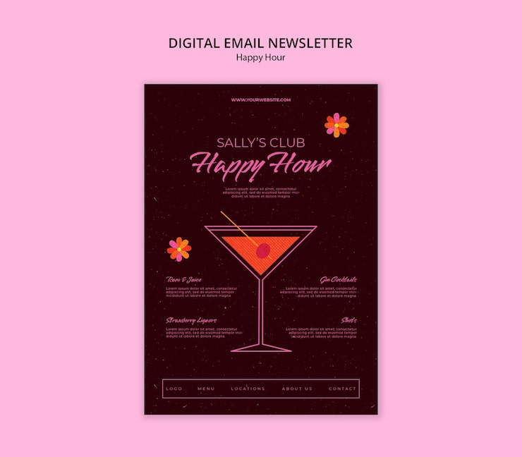 PSD Gratis templat newsletter perayaan happy hour
