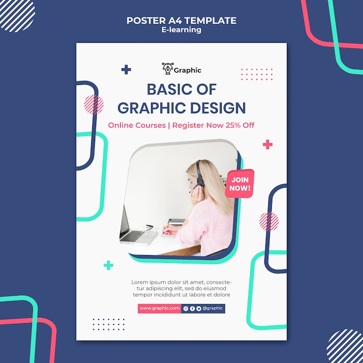 PSD Gratis templat poster kursus desain grafis