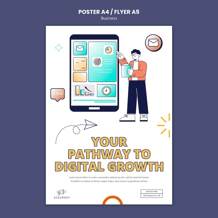PSD Gratis templat poster strategi bisnis desain datar