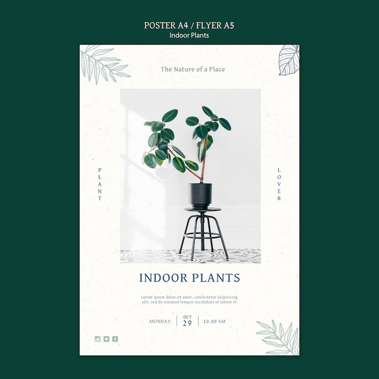 PSD Gratis templat poster tanaman indoor