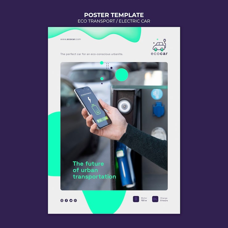 PSD Gratis templat poster transportasi ramah lingkungan desain datar