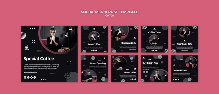 PSD Gratis templat posting media sosial kopi lezat
