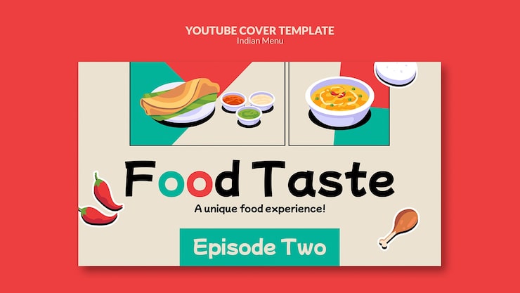PSD Gratis templat sampul youtube bisnis dan restoran makanan india
